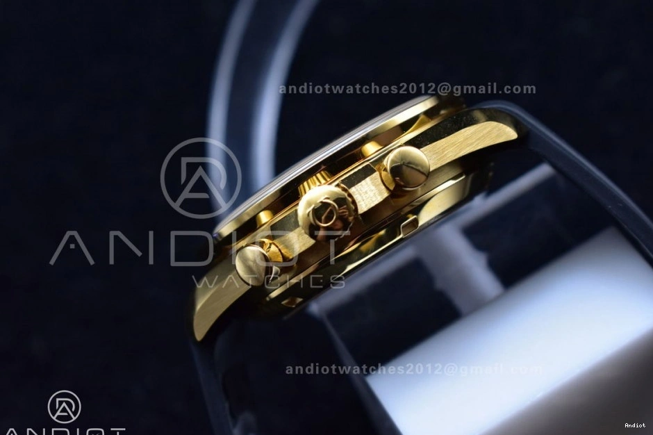 RMF Strap on Gold YG Chrono in Best Black YG Manual Moonshine Speedmaster Moonwatch Edition Dial Rubber 0113